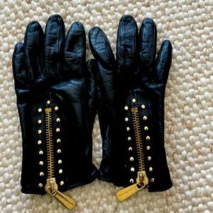 Michael Kors black leather gloves with gold hardware
